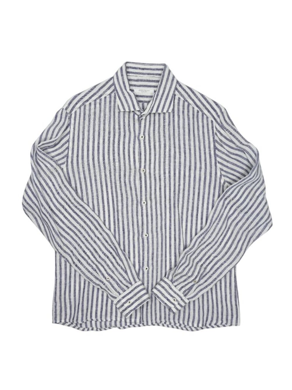 Antonelli Button Up Linen Long Sleeve Shirt in Blue White Stripe